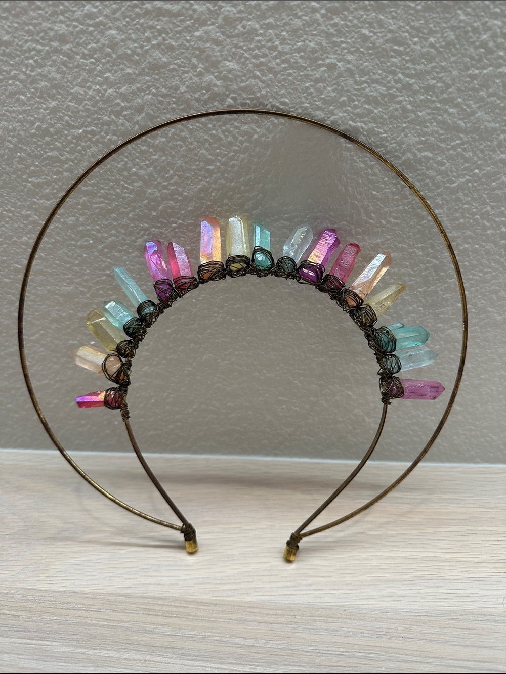 Multicolor Crystal Point Wire-Wrapped Headband
